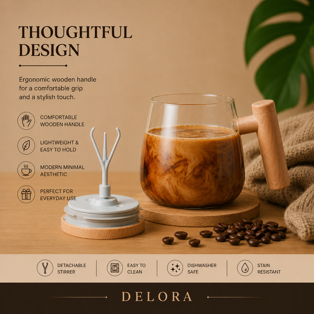 DELORALUX™ Smart Glass Mug – USB-C Rechargeable Coffee & Tea Mixer