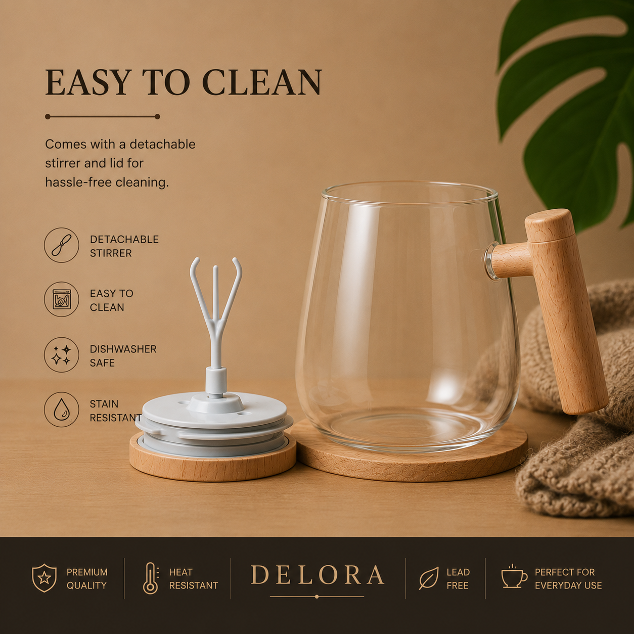 DELORALUX™ Smart Glass Mug – USB-C Rechargeable Coffee & Tea Mixer