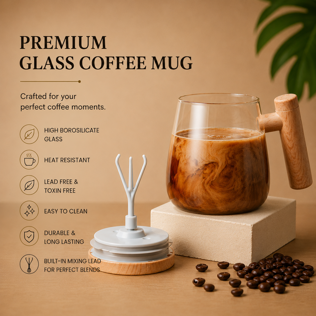 DELORALUX™ Smart Glass Mug – USB-C Rechargeable Coffee & Tea Mixer