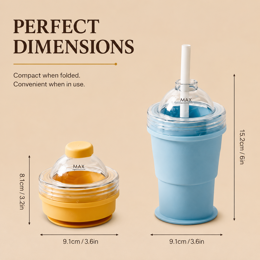 DELORA Foldable Ice Ball Maker Cup – Portable Leakproof Tumbler with Reusable Ice Sphere Mold, Straw & Lid