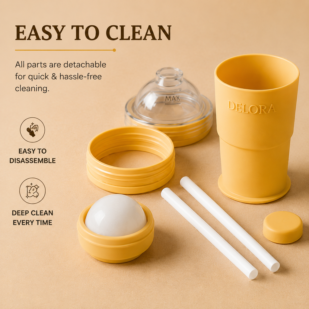 DELORA Foldable Ice Ball Maker Cup – Portable Leakproof Tumbler with Reusable Ice Sphere Mold, Straw & Lid