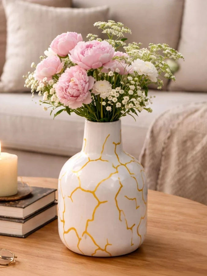 Luxury Marble Ceramic Flower Vase | Modern Decorative Table Vase for Home Décor